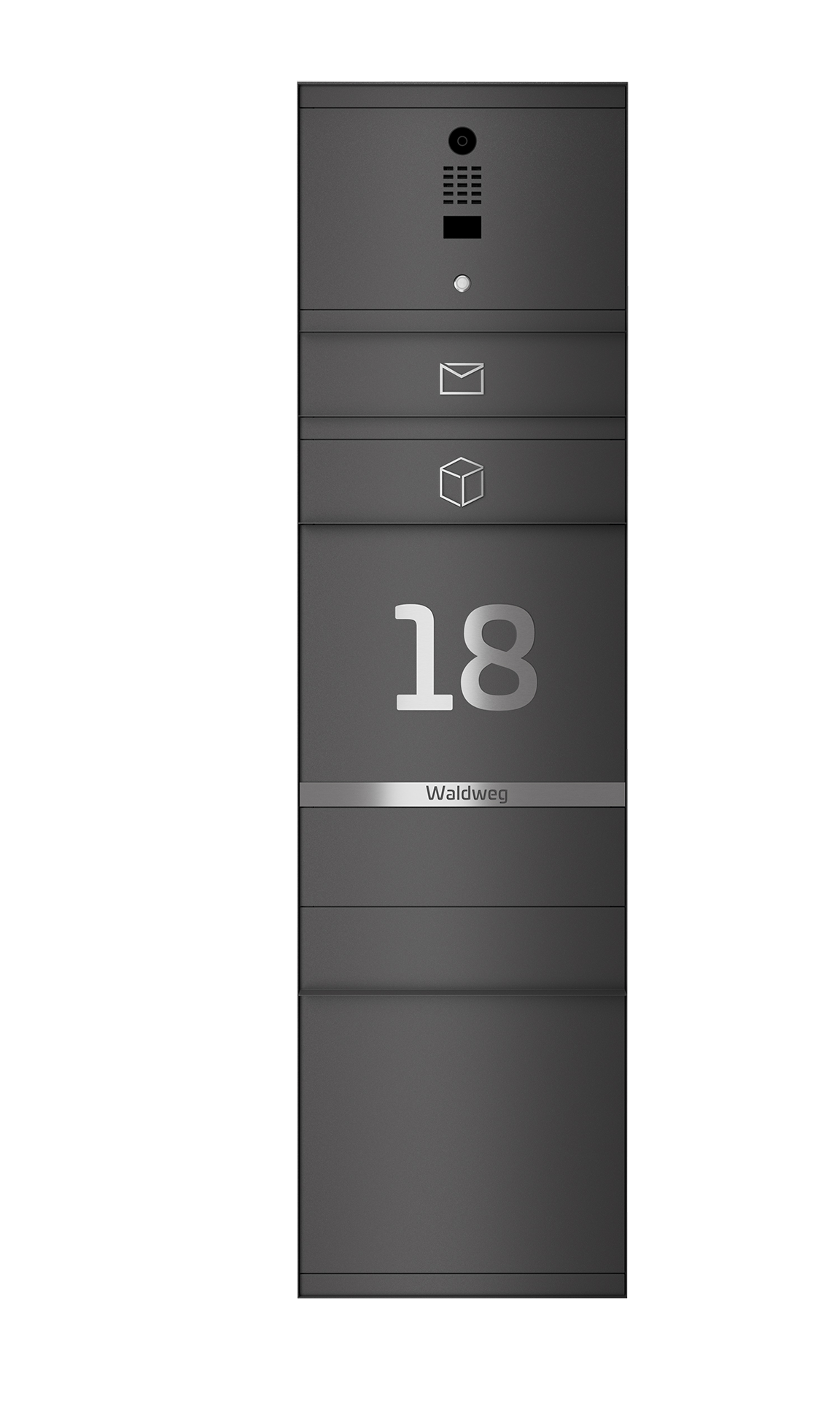 Paketbox SEVEN LINE mit Doorbird | Entnahmeseite: Vorderseite | 1 Briefkasten | Eisenglimmer Grau DB703