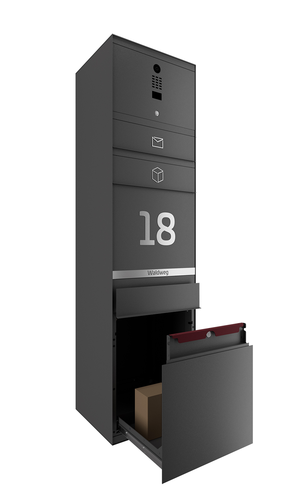 Paketbox SEVEN LINE mit Doorbird | Entnahmeseite: Vorderseite | 1 Briefkasten | Eisenglimmer Grau DB703