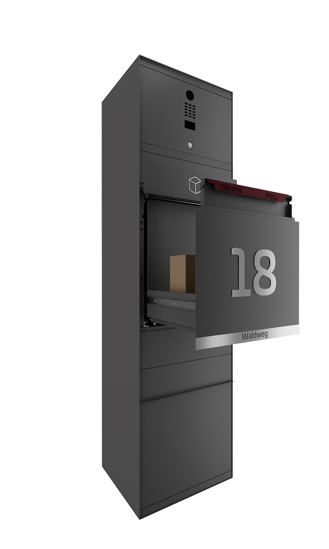 Paketbox SEVEN LINE mit Doorbird | Entnahmeseite: Vorderseite | 1 Briefkasten | Eisenglimmer Grau DB703