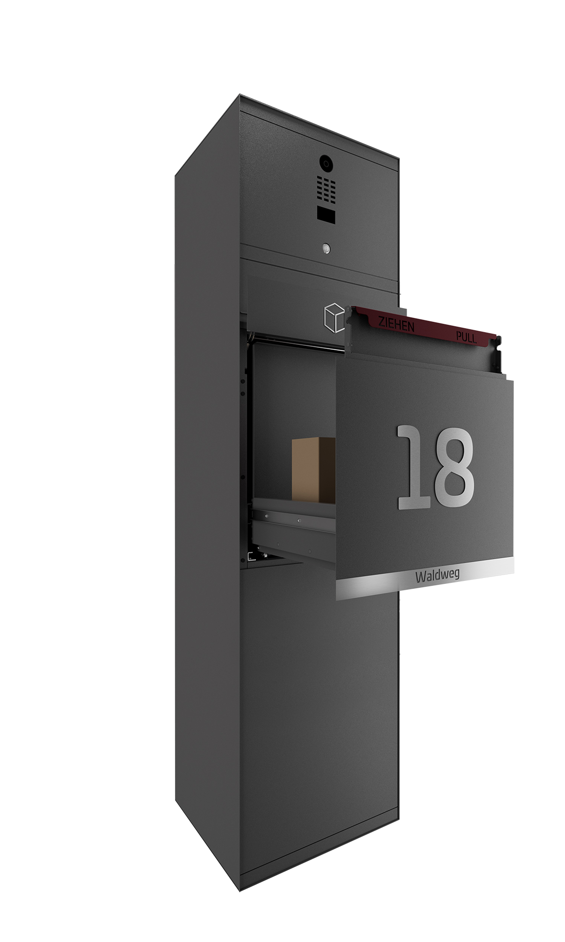Paketbox SEVEN LINE mit Doorbird | Entnahmeseite: Rückseite | 1 Briefkasten | Eisenglimmer Grau DB703