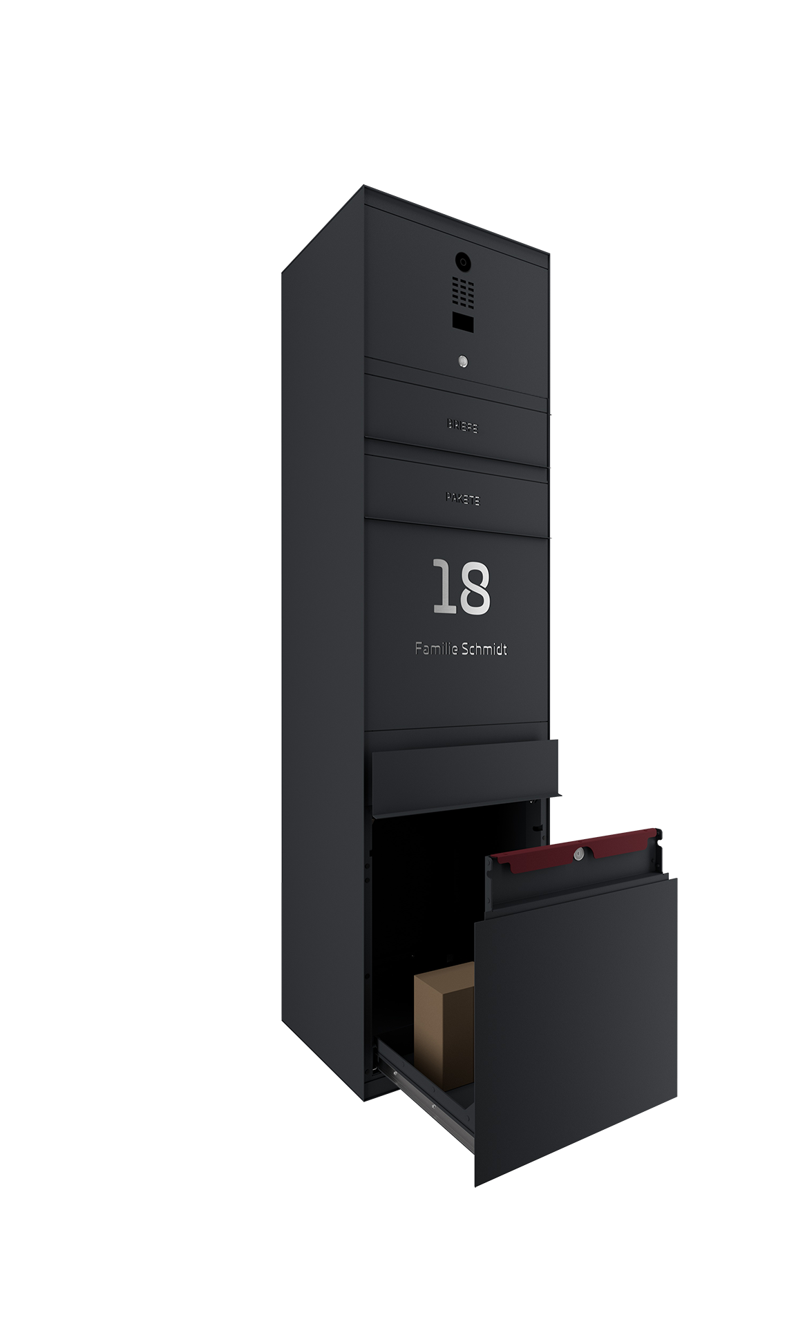 Paketbox SEVEN SELECT mit Doorbird | Entnahmeseite: Vorderseite | 1 Briefkasten | Anthrazitgrau RAL 7016