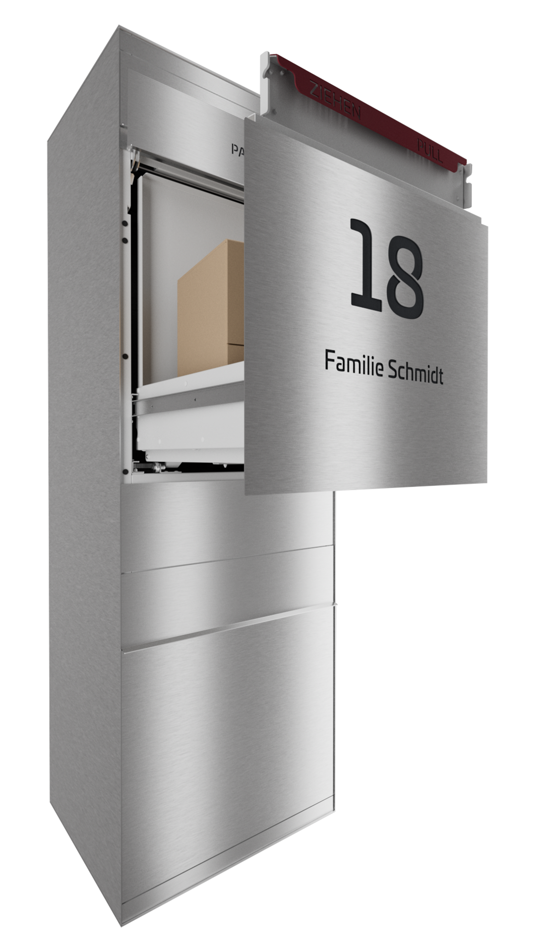 Paketbox SEVEN SELECT | Entnahmeseite: Vorderseite | 1 Briefkasten | Edelstahl