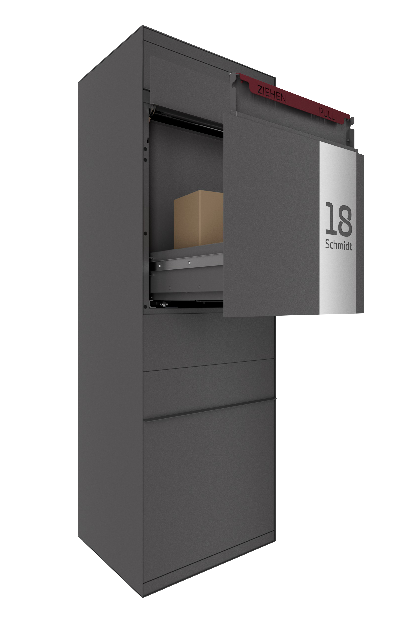 Paketbox SEVEN SQUARE | Entnahmeseite: Vorderseite | 1 Briefkasten | Eisenglimmer Grau DB703