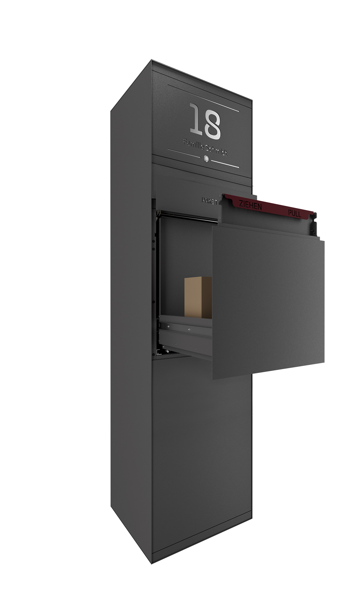Paketbox SEVEN SELECT mit Klingeltaster | Entnahmeseite: Rückseite | 1 Briefkasten | Eisenglimmer Grau DB703