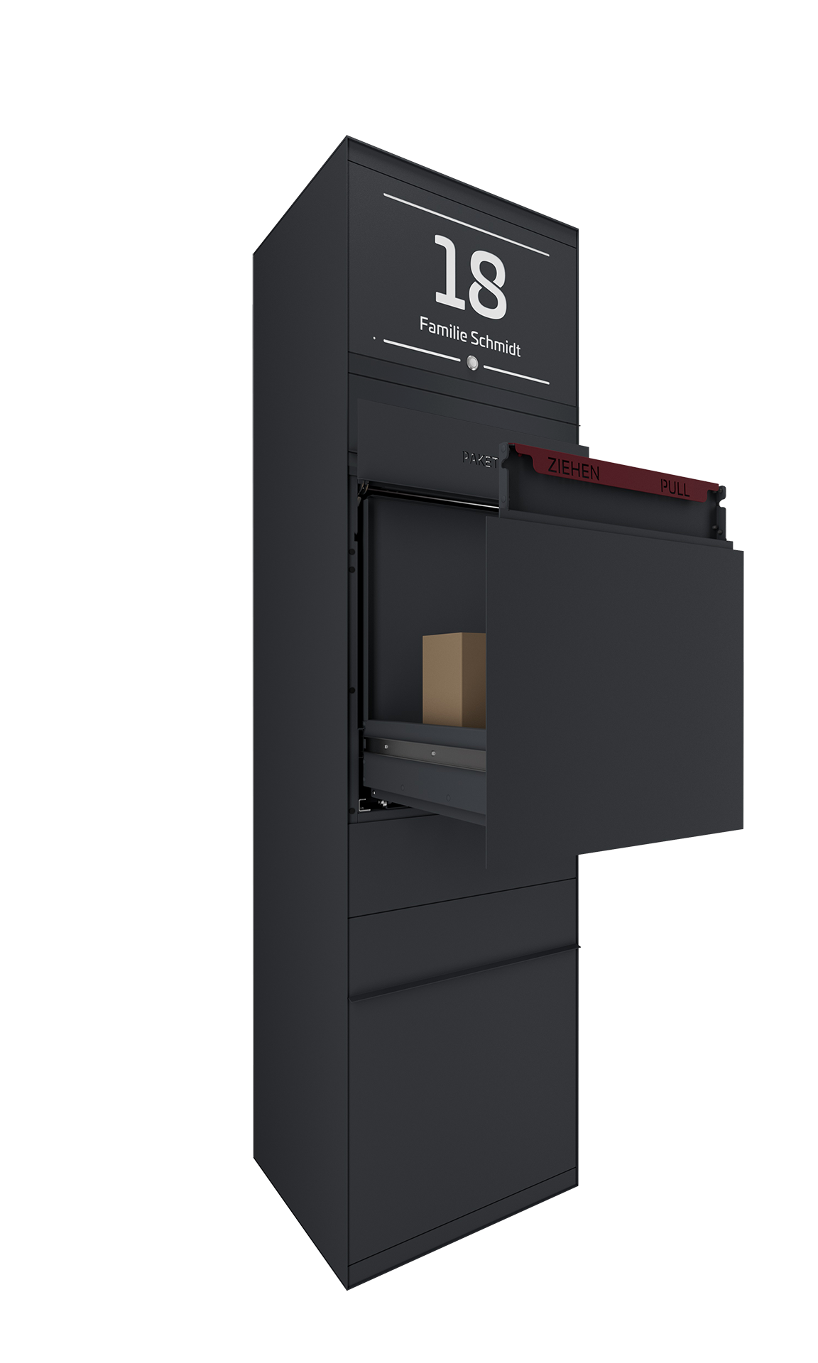 Paketbox SEVEN SELECT mit Klingeltaster & Beleuchtung | Entnahmeseite: Vorderseite | 1 Briefkasten | Anthrazitgrau RAL 7016