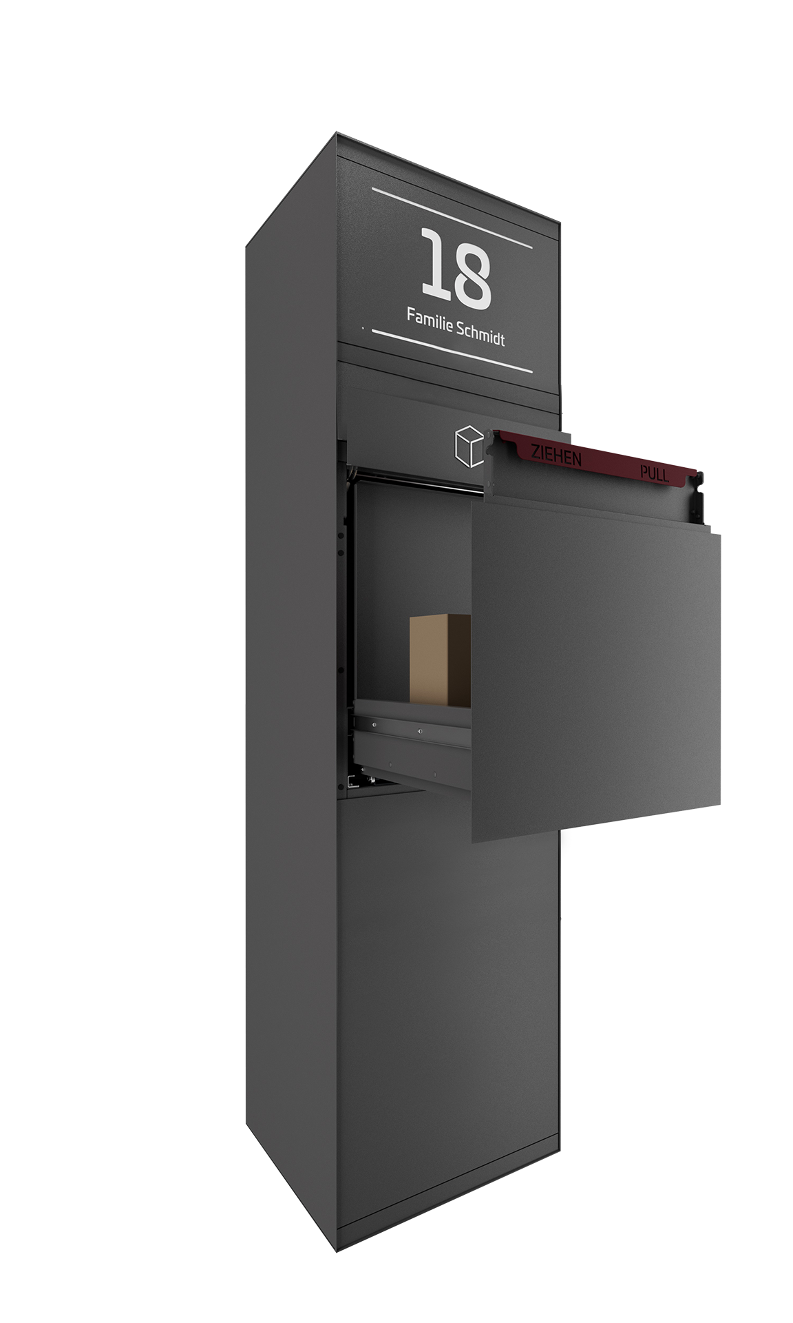 Paketbox SEVEN mit Beleuchtung | Entnahmeseite: Rückseite | 1 Briefkasten | Eisenglimmer Grau DB703