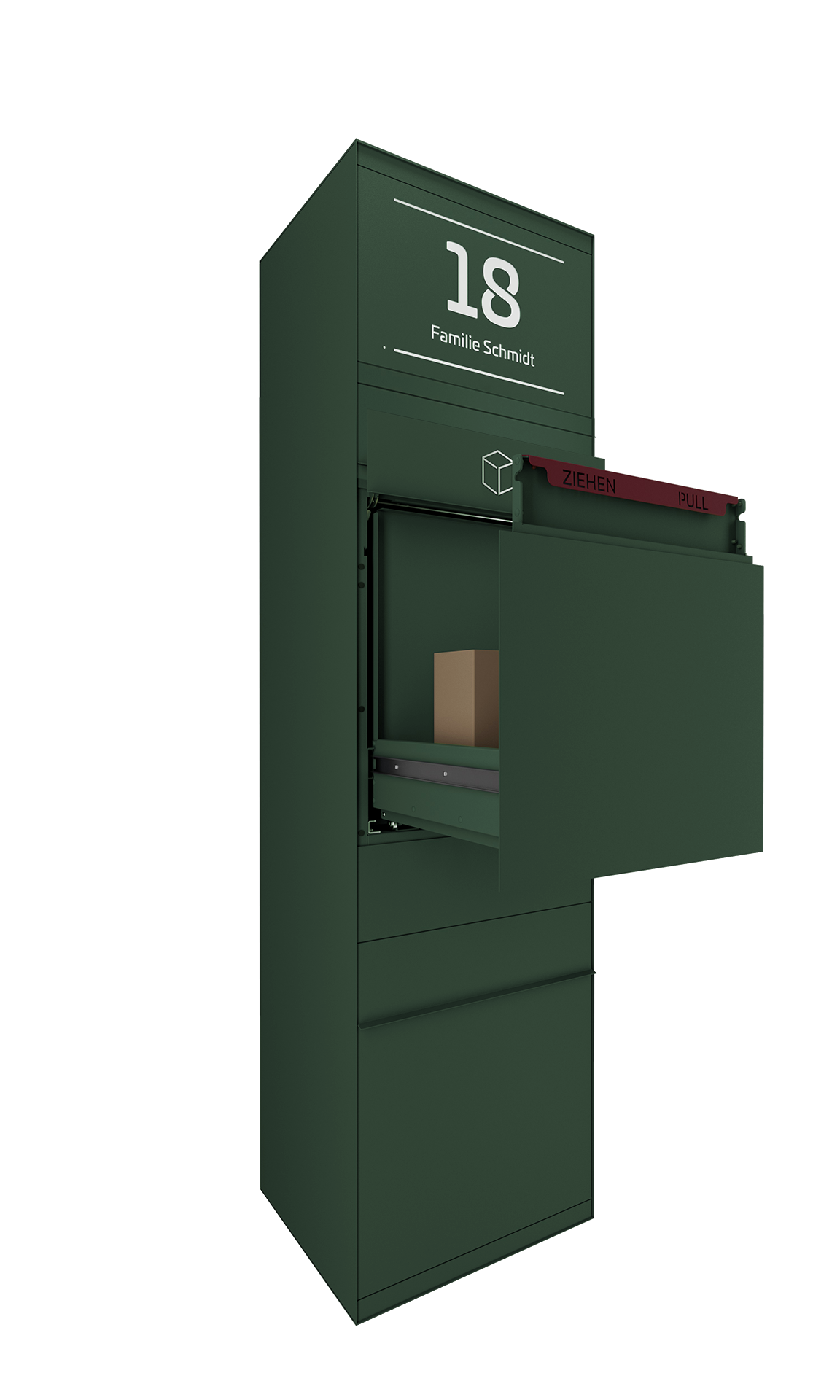 Paketbox SEVEN mit Beleuchtung | Entnahmeseite: Vorderseite | 1 Briefkasten | Wunschfarbe