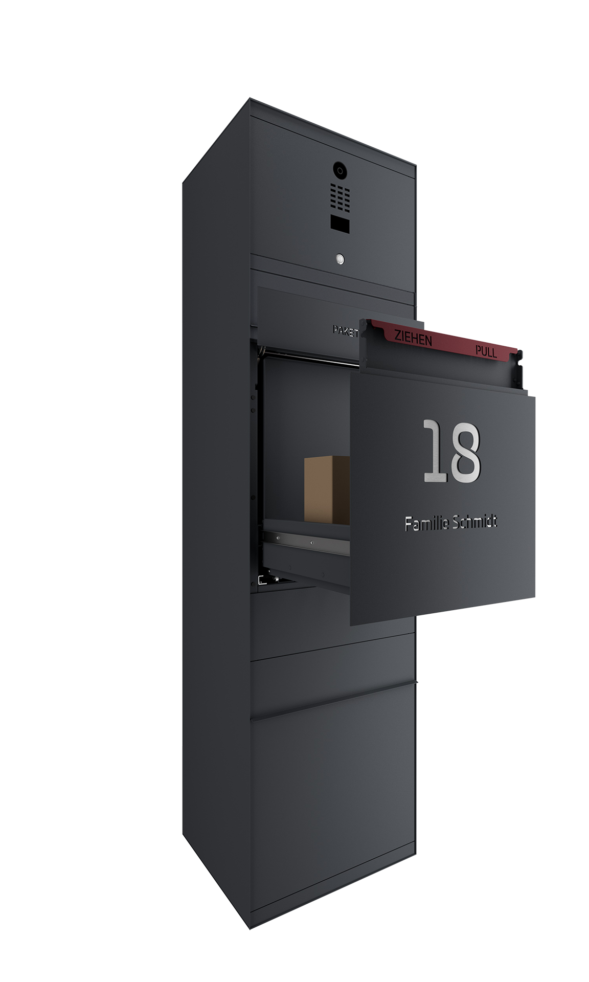 Paketbox SEVEN SELECT mit Doorbird | Entnahmeseite: Vorderseite | 1 Briefkasten | Anthrazitgrau RAL 7016