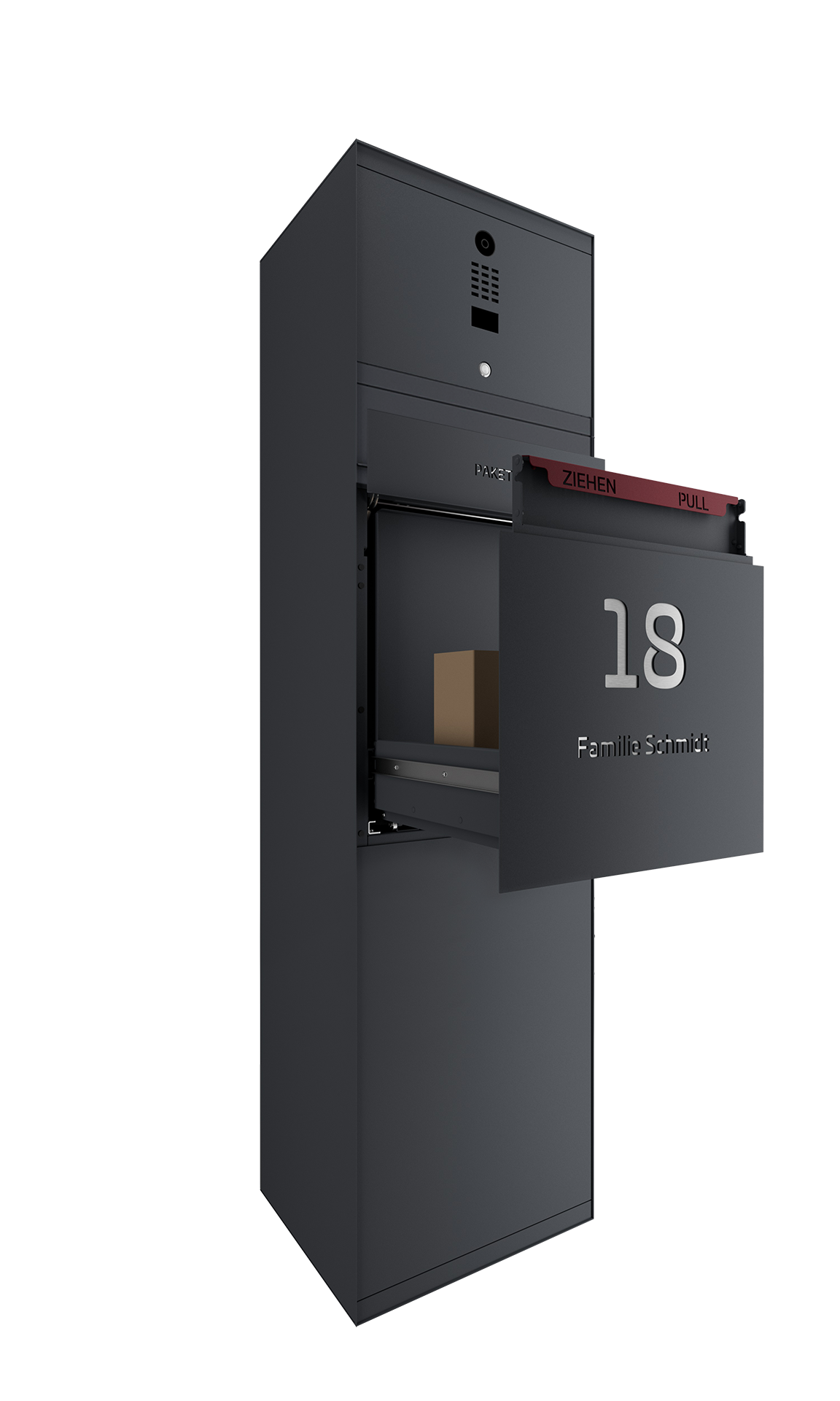 Paketbox SEVEN SELECT mit Doorbird | Entnahmeseite: Rückseite | 1 Briefkasten | Anthrazitgrau RAL 7016