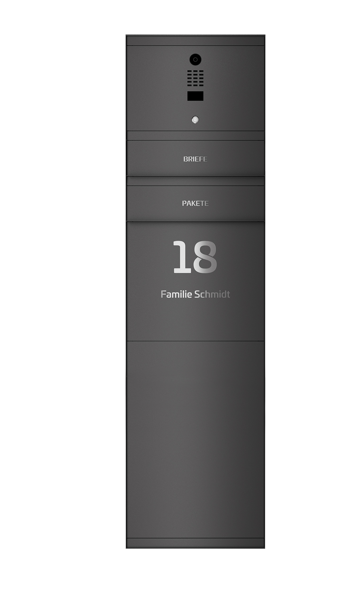 Paketbox SEVEN SELECT mit Doorbird | Entnahmeseite: Rückseite | 1 Briefkasten | Eisenglimmer Grau DB703