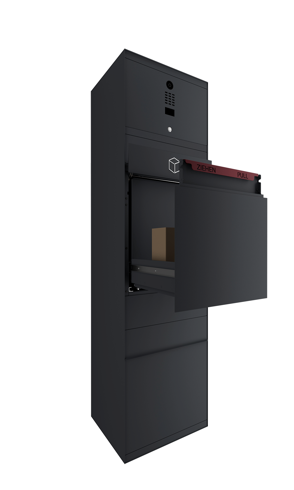 Paketbox SEVEN mit Doorbird | Entnahmeseite: Vorderseite | 1 Briefkasten | Schwarzgrau