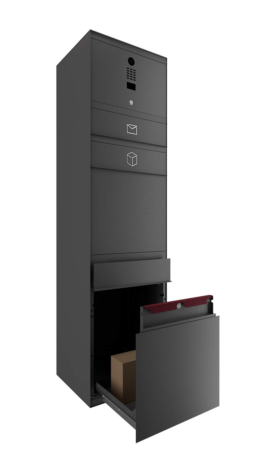 Paketbox SEVEN mit Doorbird | Entnahmeseite: Vorderseite | 1 Briefkasten | Eisenglimmer Grau DB703
