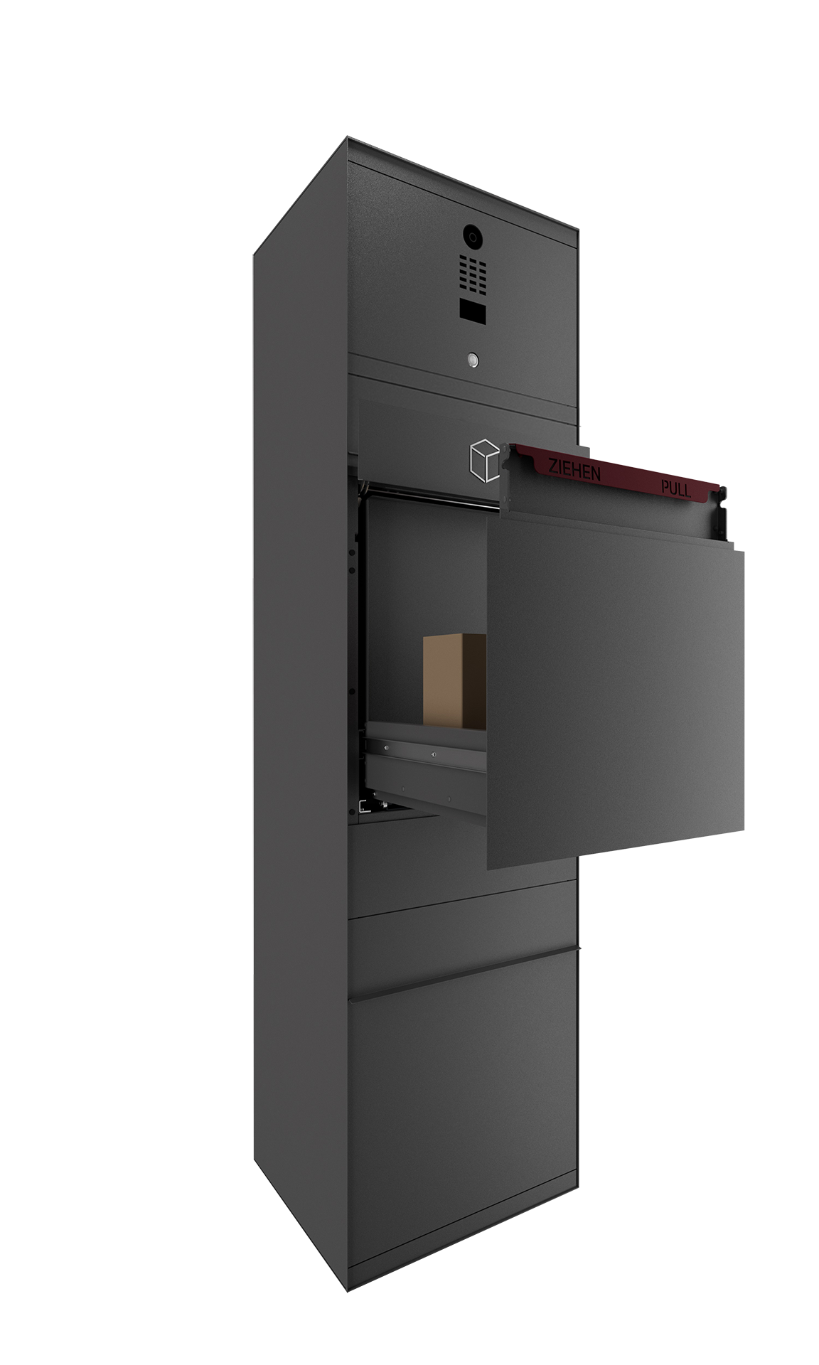 Paketbox SEVEN mit Doorbird | Entnahmeseite: Vorderseite | 1 Briefkasten | Eisenglimmer Grau DB703