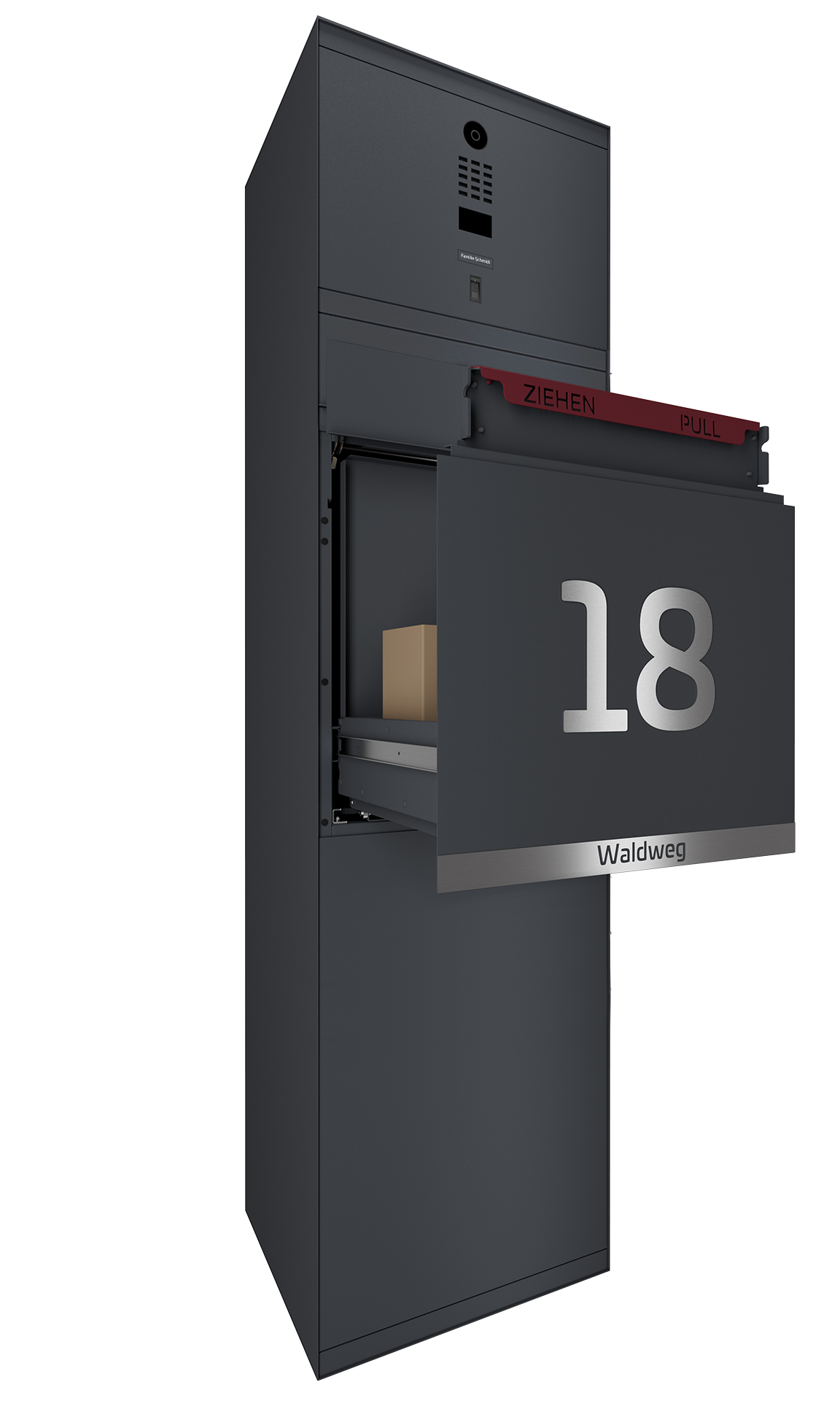 Paketbox SEVEN LINE mit Doorbird & Fingerprint | Entnahmeseite: Rückseite | 1 Briefkasten | Anthrazitgrau RAL 7016