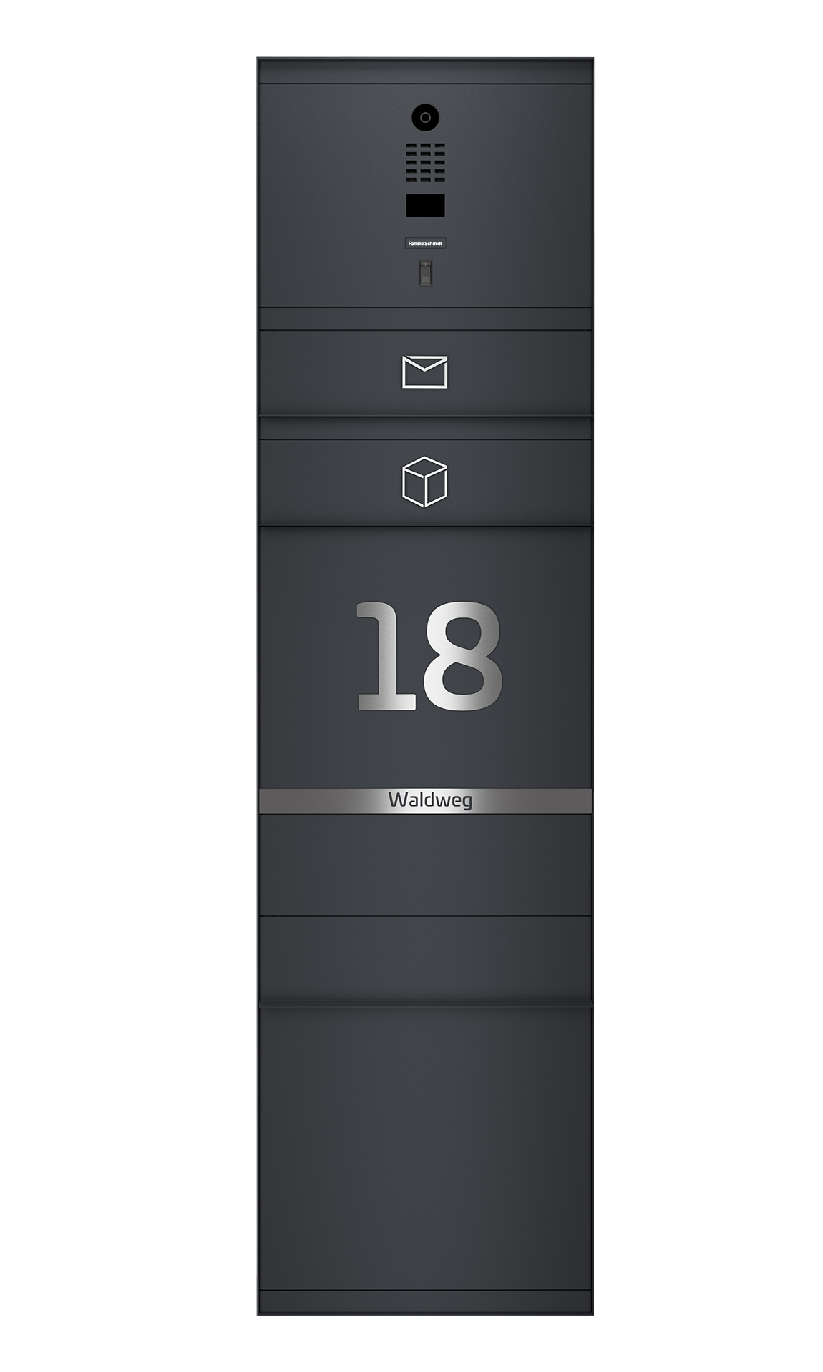 Paketbox SEVEN LINE mit Doorbird & Fingerprint | Entnahmeseite: Vorderseite | 1 Briefkasten | Anthrazitgrau RAL 7016