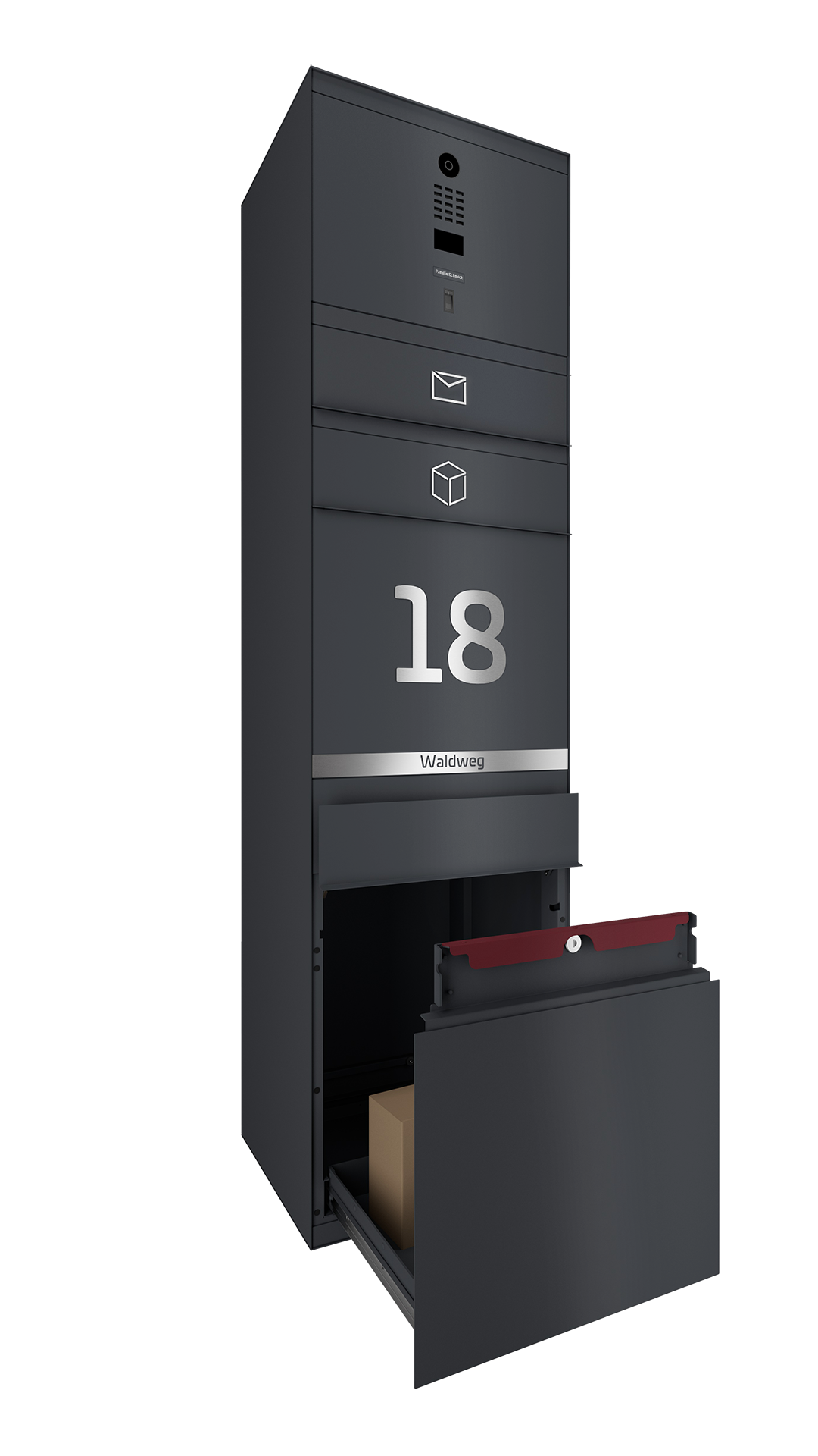 Paketbox SEVEN LINE mit Doorbird & Fingerprint | Entnahmeseite: Vorderseite | 1 Briefkasten | Anthrazitgrau RAL 7016