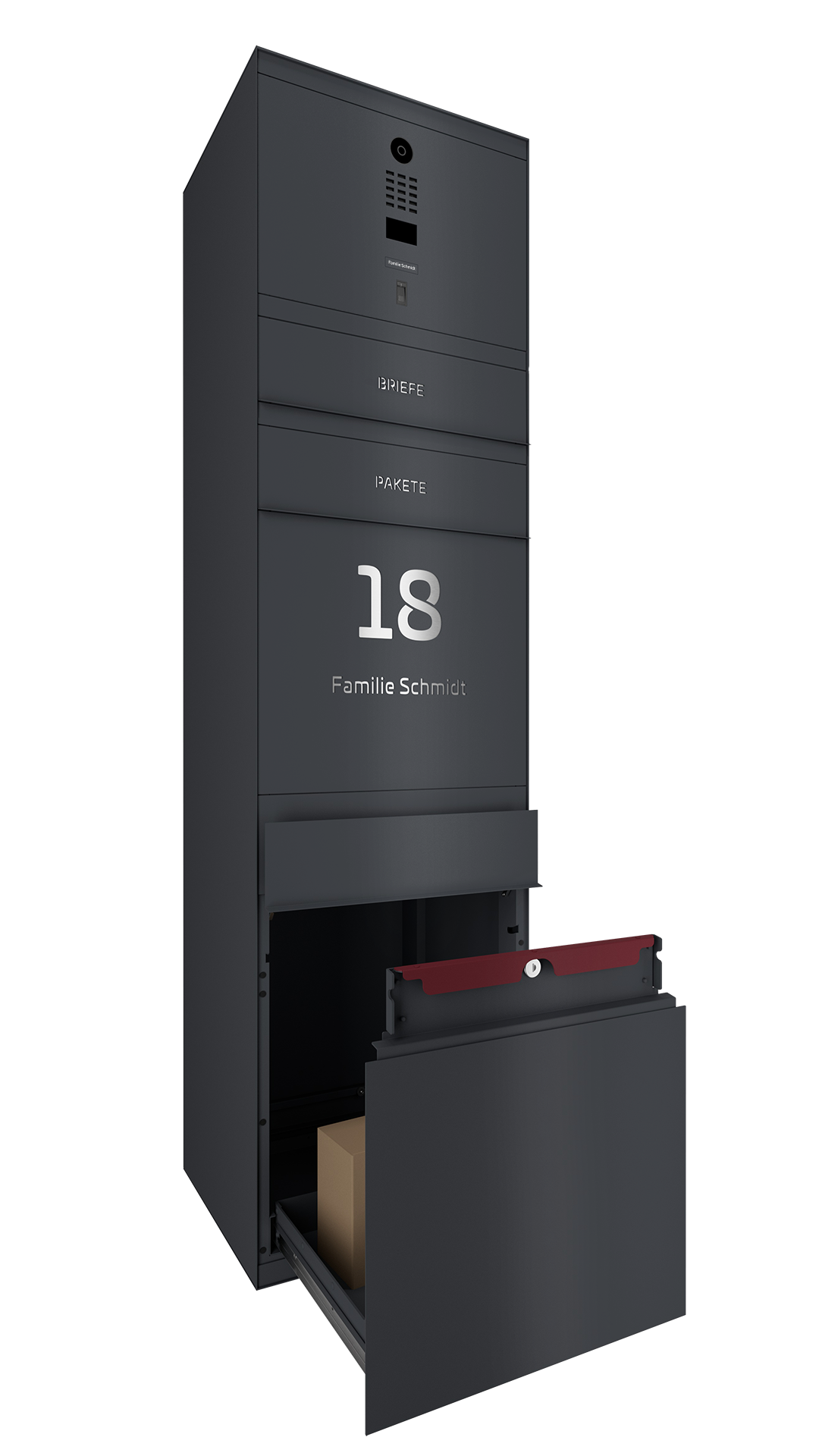 Paketbox SEVEN SELECT mit Doorbird & Fingerprint | Entnahmeseite: Vorderseite | 1 Briefkasten | Anthrazitgrau RAL 7016