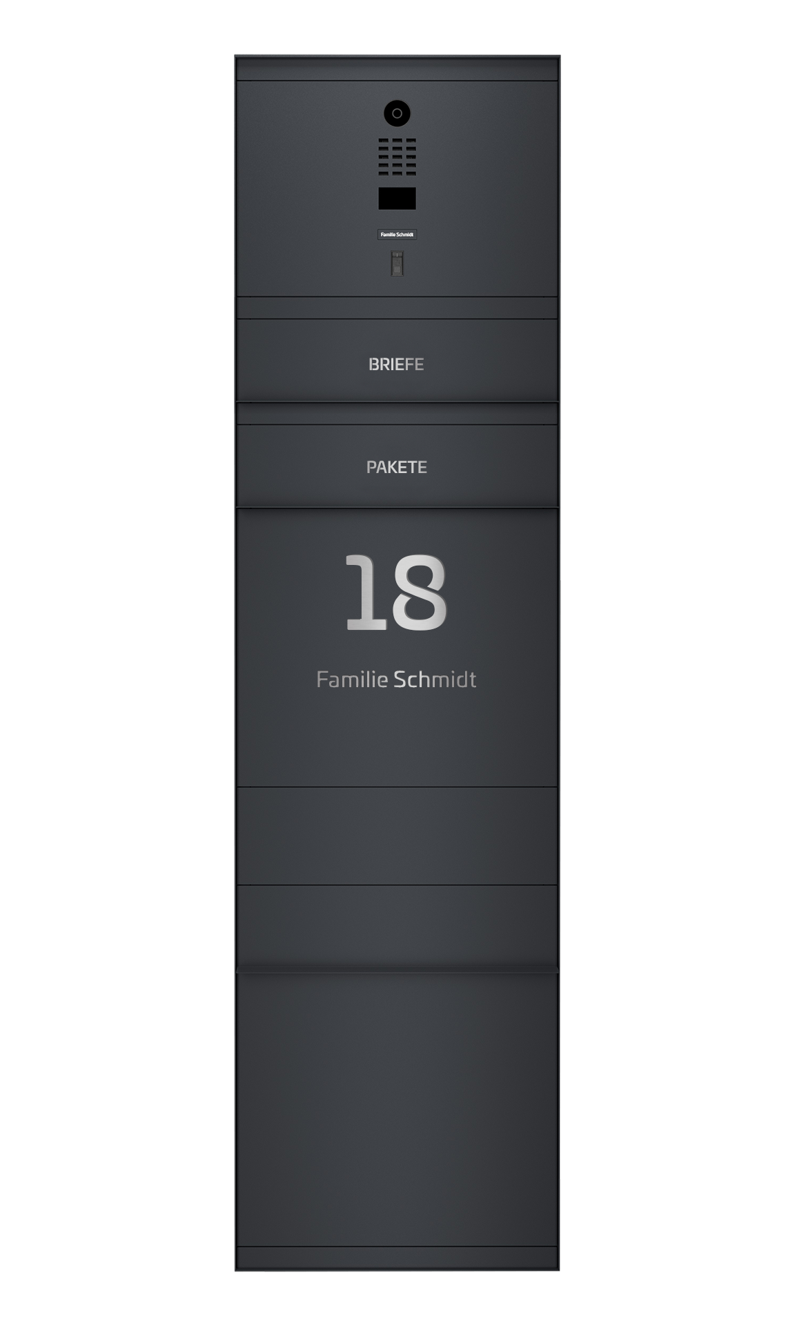 Paketbox SEVEN SELECT mit Doorbird & Fingerprint | Entnahmeseite: Vorderseite | 1 Briefkasten | Anthrazitgrau RAL 7016