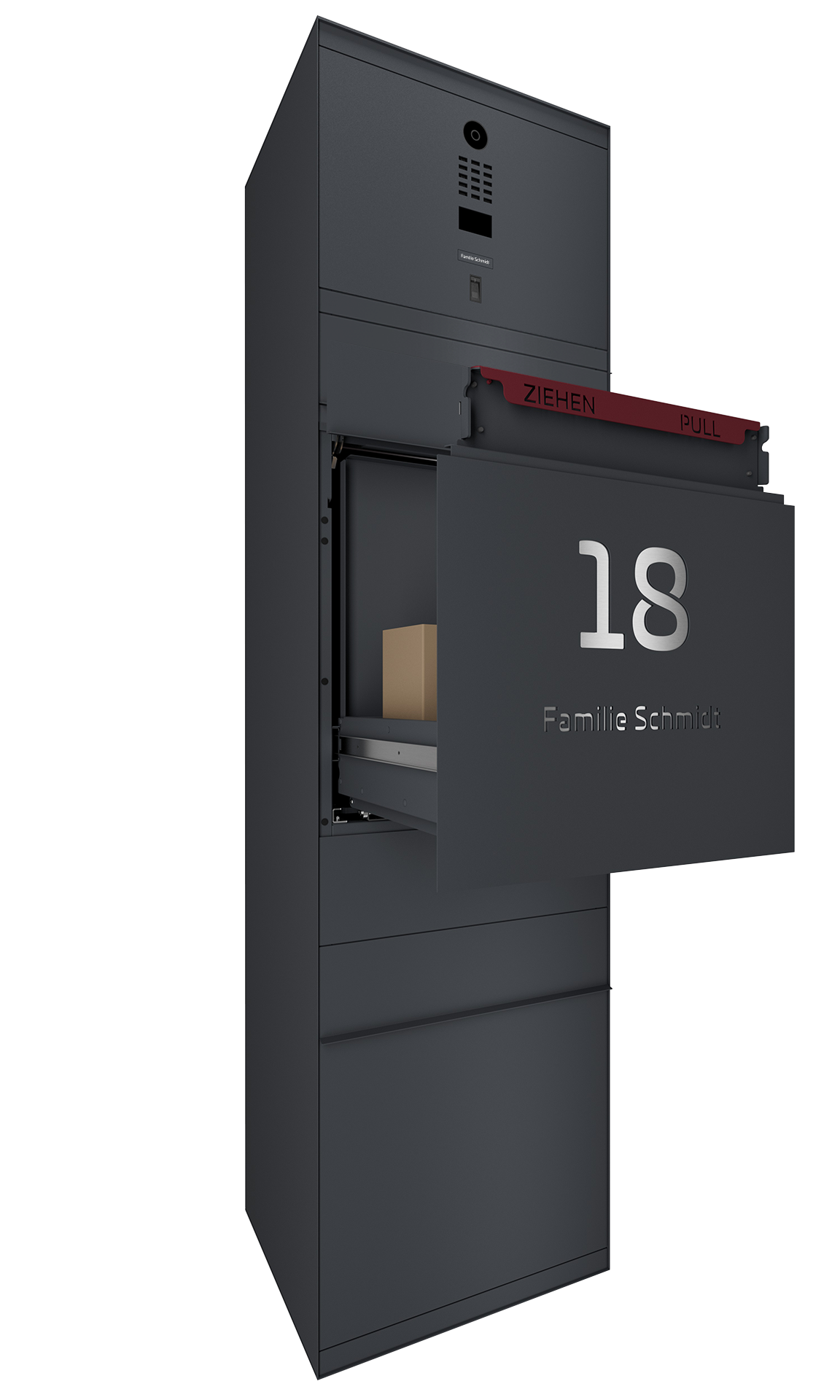 Paketbox SEVEN SELECT mit Doorbird & Fingerprint | Entnahmeseite: Vorderseite | 1 Briefkasten | Anthrazitgrau RAL 7016
