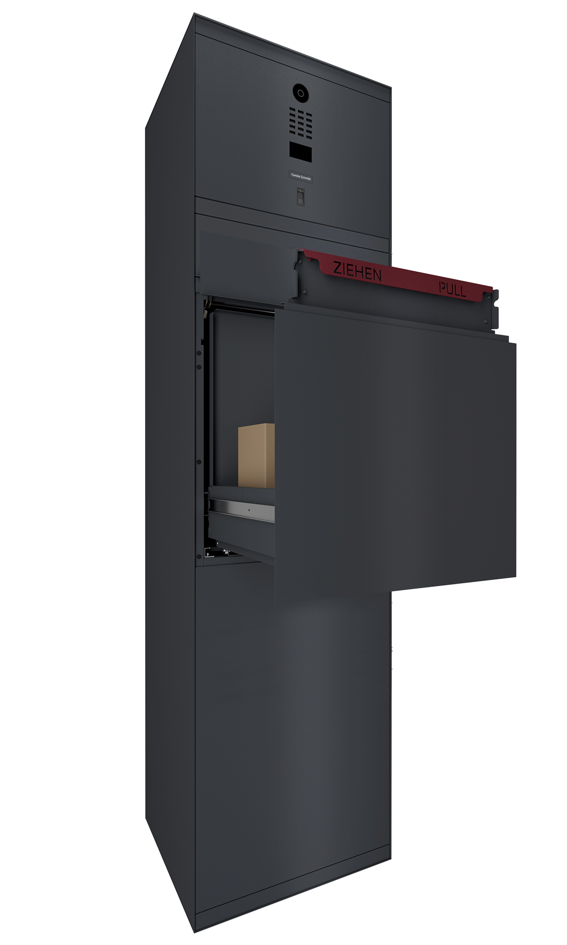 Paketbox SEVEN mit Doorbird & Fingerprint | Entnahmeseite: Rückseite | 1 Briefkasten | Anthrazitgrau RAL 7016