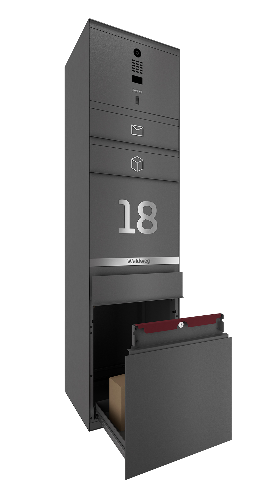 Paketbox SEVEN LINE mit Doorbird & Fingerprint | Entnahmeseite: Vorderseite | 1 Briefkasten | Eisenglimmer Grau DB703