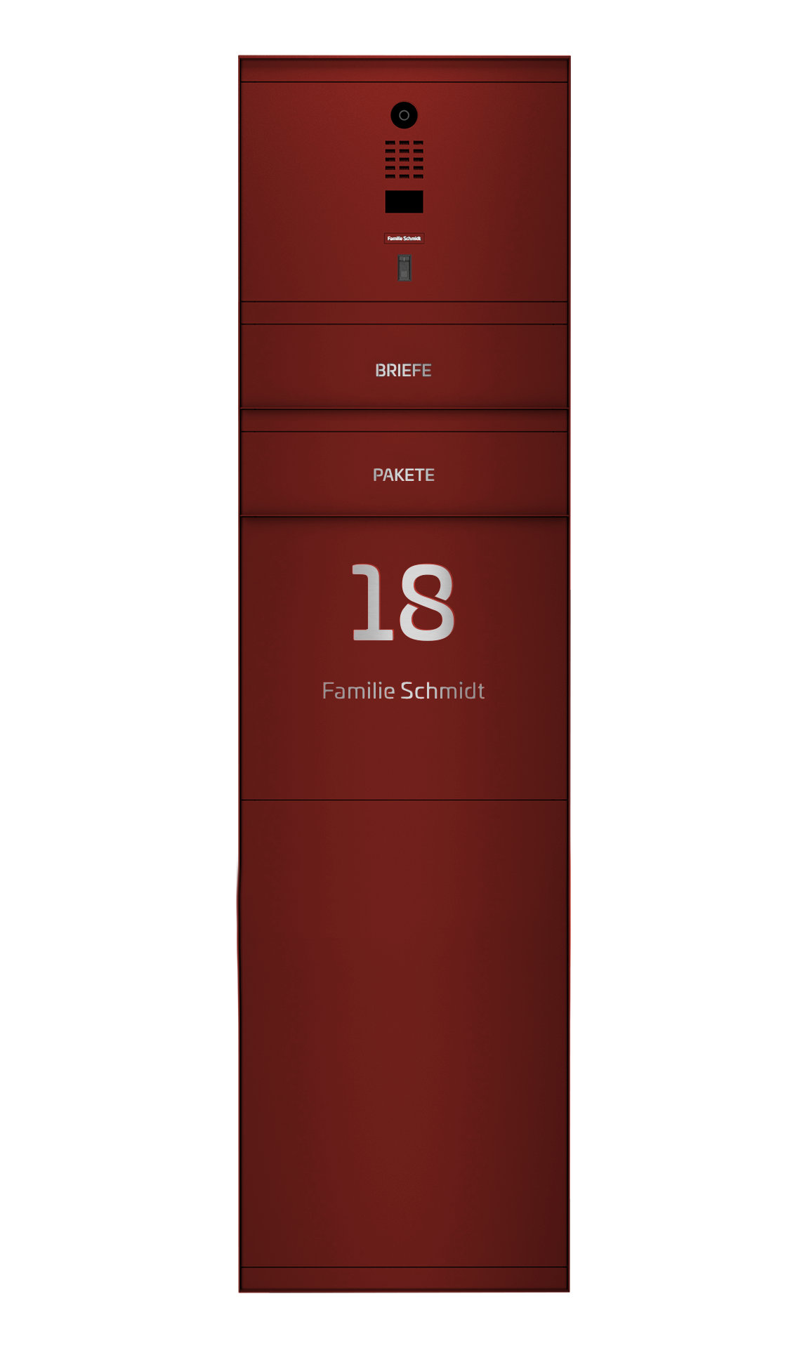 Paketbox SEVEN SELECT mit Doorbird & Fingerprint | Entnahmeseite: Rückseite | 1 Briefkasten | Wunschfarbe