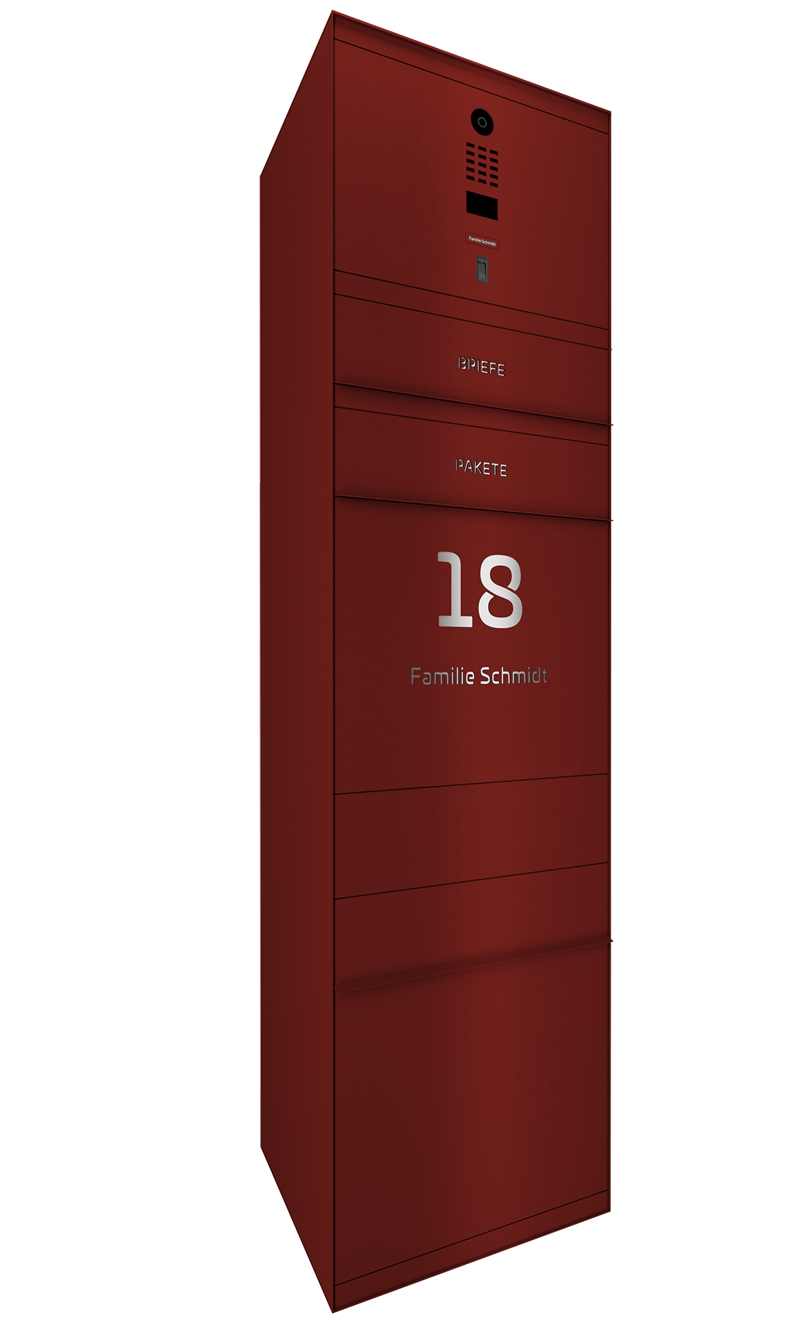 Paketbox SEVEN SELECT mit Doorbird & Fingerprint | Entnahmeseite: Vorderseite | 1 Briefkasten | Wunschfarbe