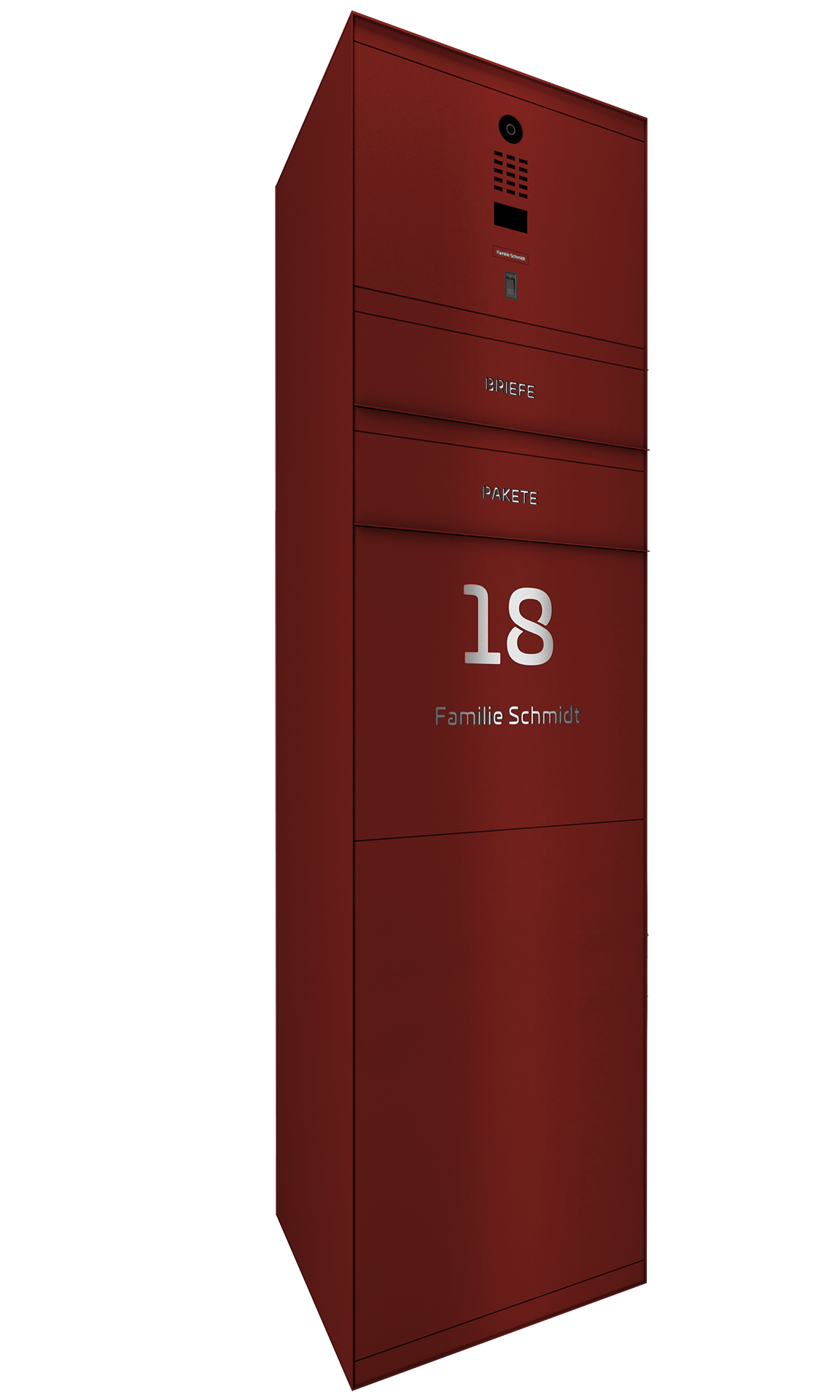 Paketbox SEVEN SELECT mit Doorbird & Fingerprint | Entnahmeseite: Rückseite | 1 Briefkasten | Wunschfarbe