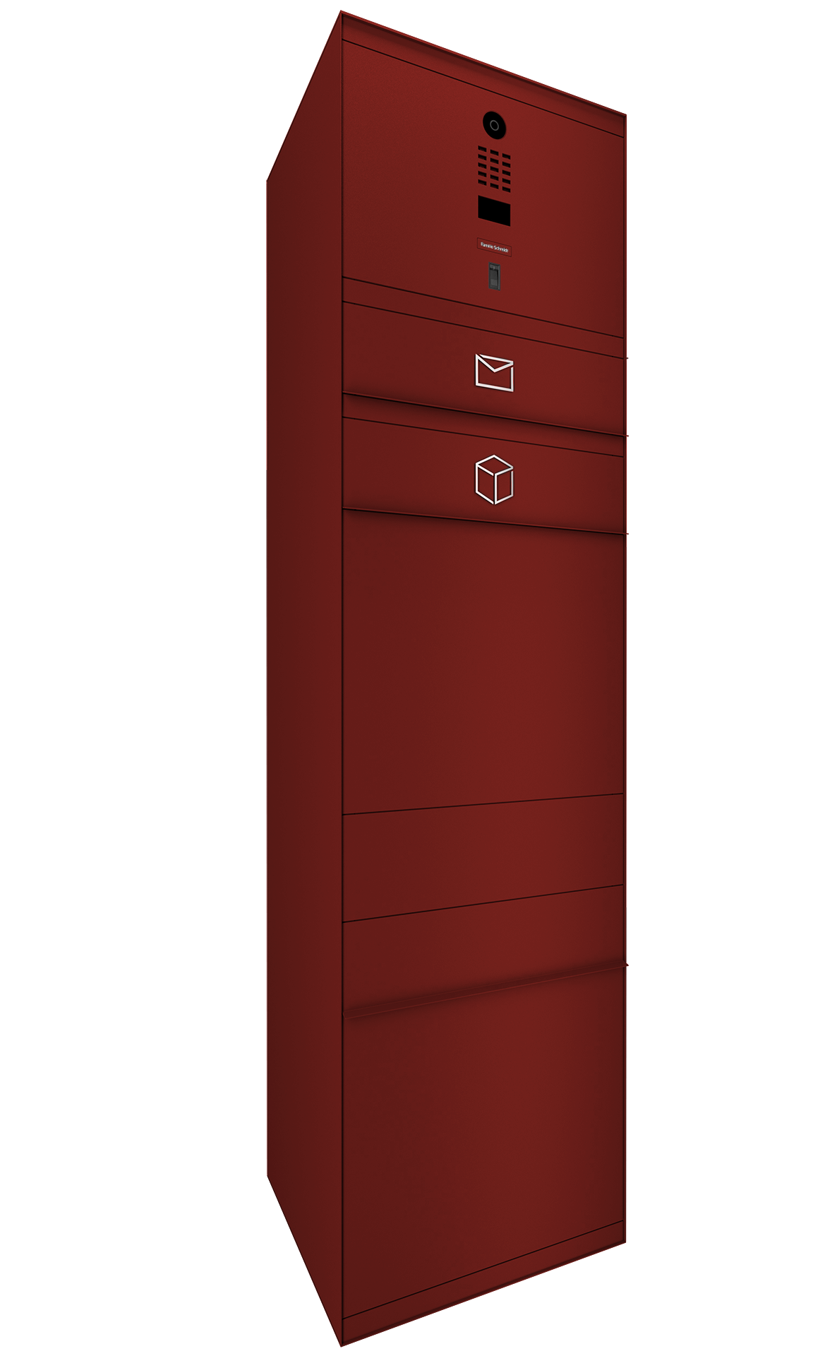 Paketbox SEVEN mit Doorbird & Fingerprint | Entnahmeseite: Vorderseite | 1 Briefkasten | Wunschfarbe