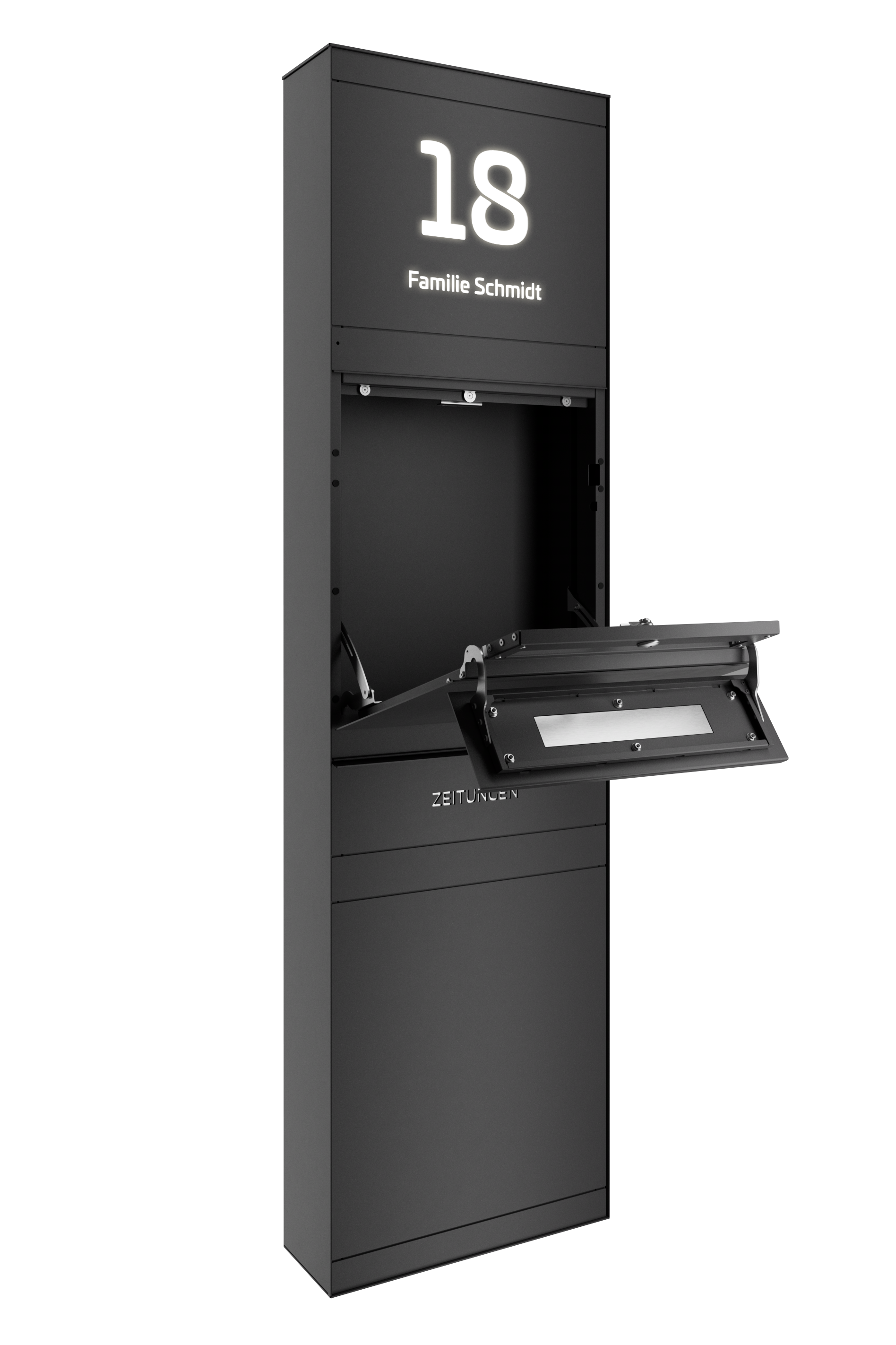 Standbriefkasten SELECT | mit Beleuchtung | Mit Zeitungsfach | Eisenglimmer DB703