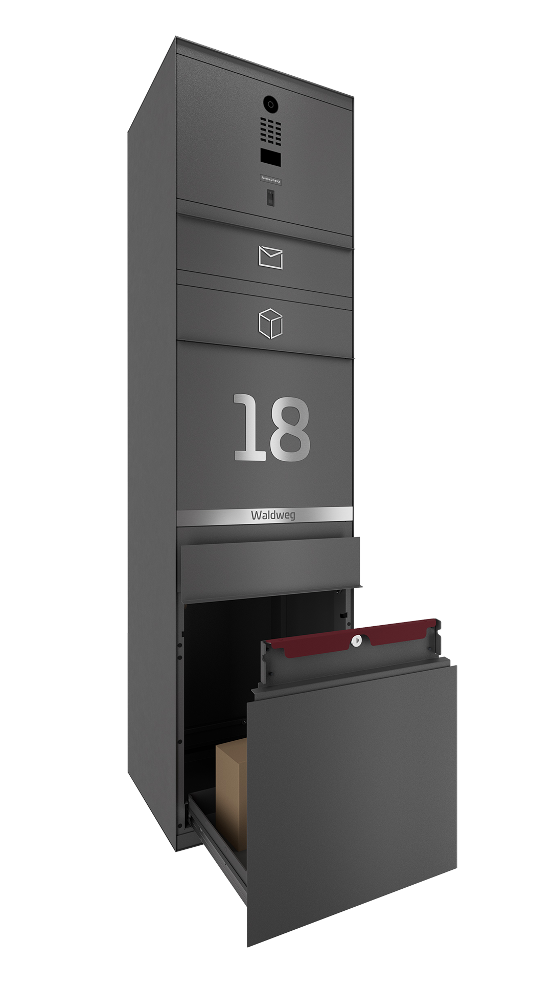 Paketbox mit DoorBird-Videotechnik und Fingerprint DB703